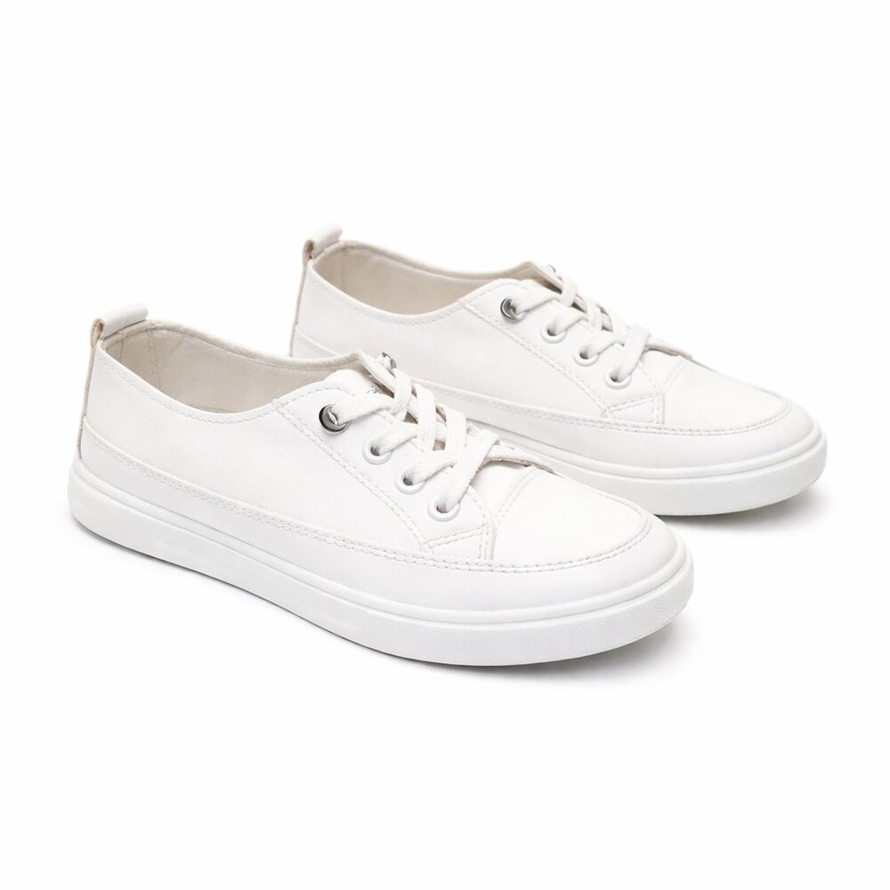 COMIZZ Girls White Low Top Sneakers | Kids Size 2 | Slip-On Lace Casual Shoes